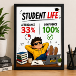 Student Life Funny Wall A4 Frame – Attendance 33%, Confidence 100%