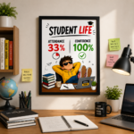 Student Life Funny Wall A4 Frame – Attendance 33%, Confidence 100% - Image 2