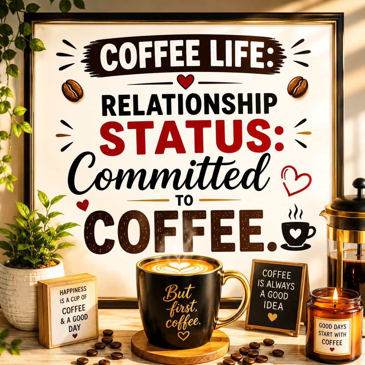 ChatGPT Image Aug 1, 2026, 06_01_15 PM Coffee Lover Wall A4 Frame – Relationship Status: Committed to Coffee - Image 1