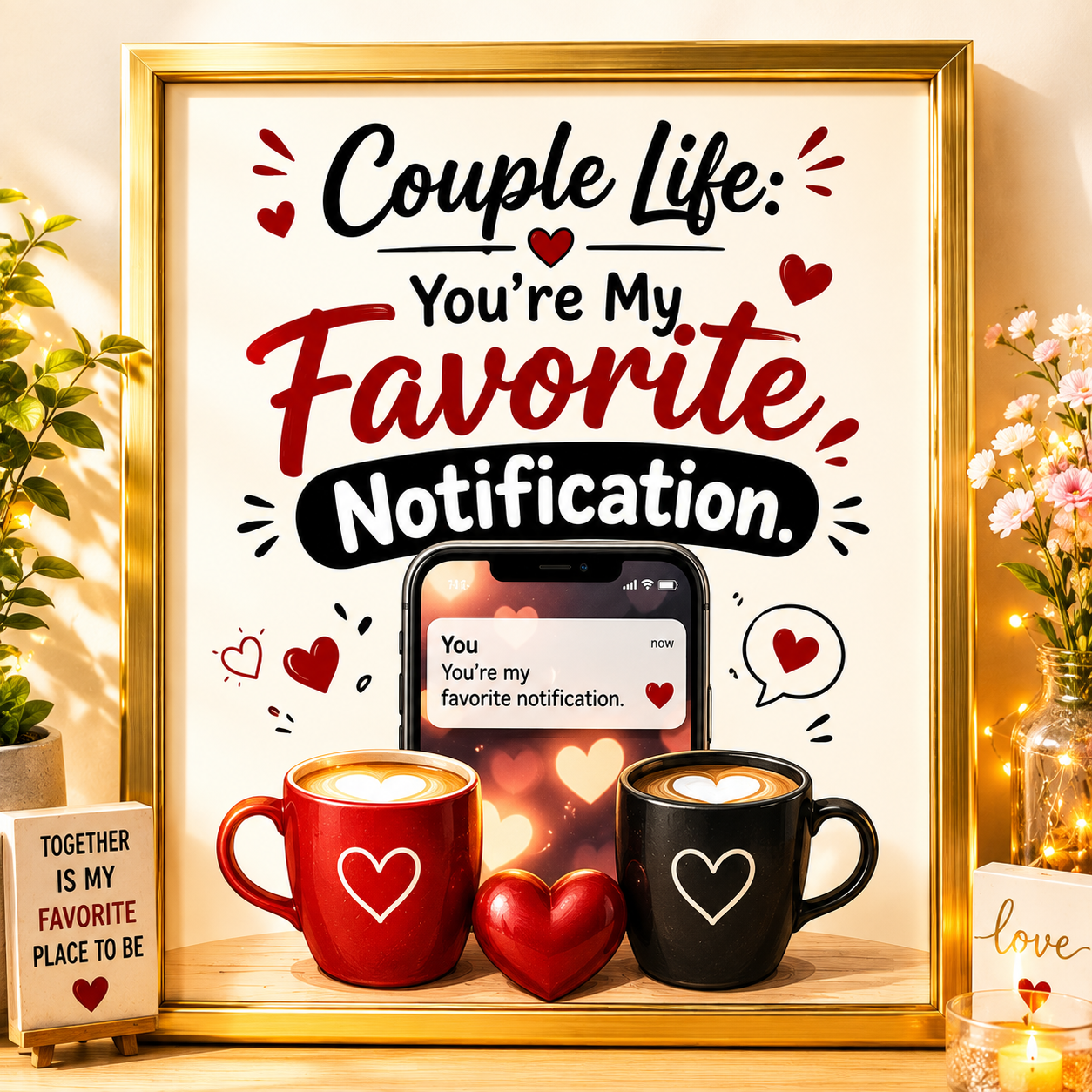 ChatGPT Image Aug 1, 2026, 06_13_36 PM You're My Favourite Notification Couple Wall A4 Frame – Romantic Love Quote - Image 1