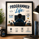 Programmer Life Funny Wall A4 Frame – My Code Works, I Have No Idea How
