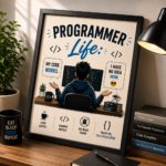 Programmer Life Funny Wall A4 Frame – My Code Works, I Have No Idea How - Image 2
