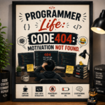 Programmer Life Funny Wall A4 Frame – Code 404: Motivation Not Found