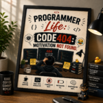 Programmer Life Funny Wall A4 Frame – Code 404: Motivation Not Found - Image 2