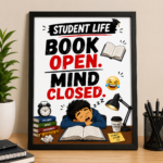Student Life Funny Wall A4 Frame – Book Open, Mind Closed