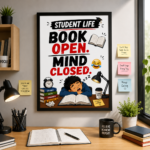 Student Life Funny Wall A4 Frame – Book Open, Mind Closed - Image 2